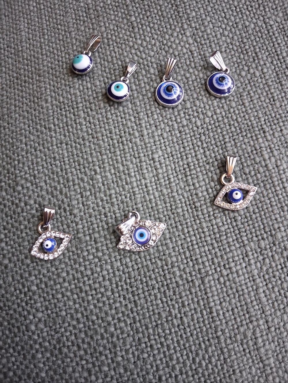 Evil Eye Blue Pendant Charm Necklace - Silver Tone